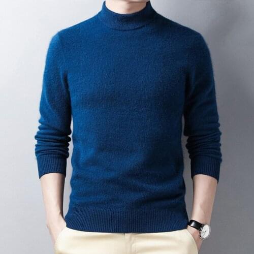 Brand semi-high collar mens sweater pure color pullover autumn winter mens thick warm business casual knitted bottoming shirt