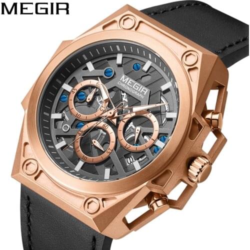 Relogio Masculino MEGIR Rose Gold Men Watches Top Brand Sport Skeleton Male Watch Luxury Business Quartz Watch Men Waterproof