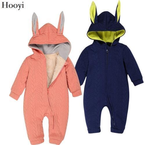 Hooyi Rabbit Costumes Baby Rompers Winter Thickness Fleece Baby Clothes Hoodies Jumpsuits Newborn Snow Outerwear Clothes Quality