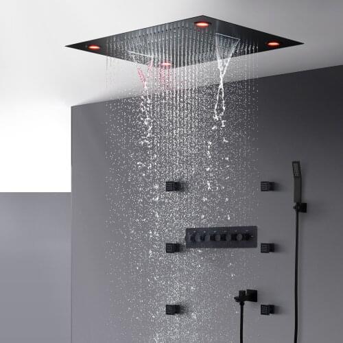 Bathroom Shower Set LED Ceiling Shower Head Thermostatic Concealed Shower Rainfall Waterfall Faucet Hot and Cold Water Mixer Tap