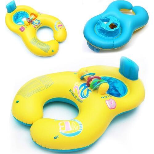 Double Inflatable Wheels Baby Swim Float Mother Child Swimming Inflatable Ring Bathing Circles Baby Inflatable Boat Summer Toys