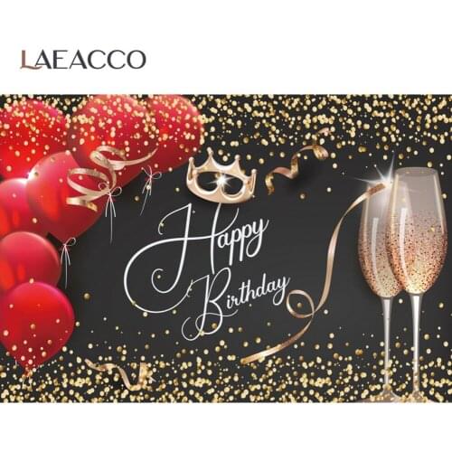 Photo Backgrounds Red Balloons Gold Dots Ribbon Happy Fabulous Birthday Party Poster Portrait Photo Backdrop For Photo Studio