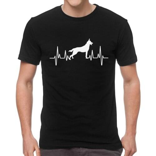 Cute Belgian Malinois Dog Heartbeat T Shirt Mens Cotton T-shirt Novelty Tshirt Short Sleeve Pet Shepherd Mechelaar Tee Top