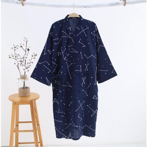 Summer New thin Robe Loose men Japanese Style bathrobe 100% cotton double deck gauze Sleepwear Sleeprobe home Wear Leisure wear