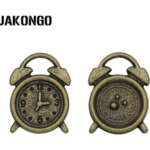 JAKONGO 10PCS Antique Bronze Plated Clock Charms Pendants for Jewelry Making Bracelet Accessories DIY Handmade Craft 17x13mm