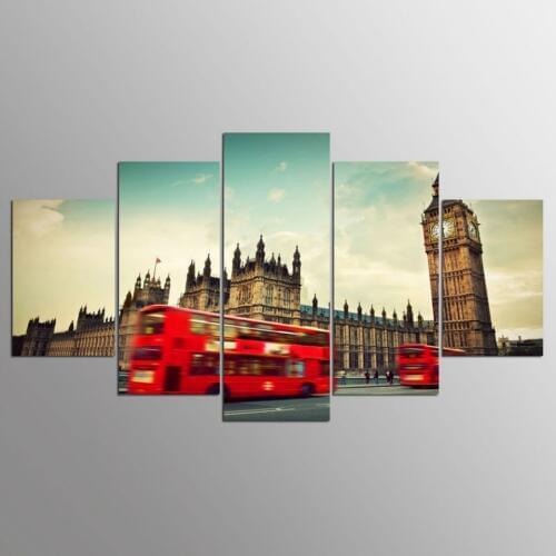 Canvas Wall Art Pictures Home Decor For Living Room 5 Pieces Red Bus Big Ben Street View Painting HD Printed Poster Unframed