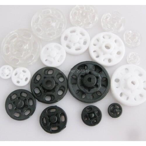 NBNLOS Clear/White/Black 7MM/10MM/13MM/15MM/20MM Round Plastic Snap Buttons 100 Sets DIY Sewing Clothes Accessories