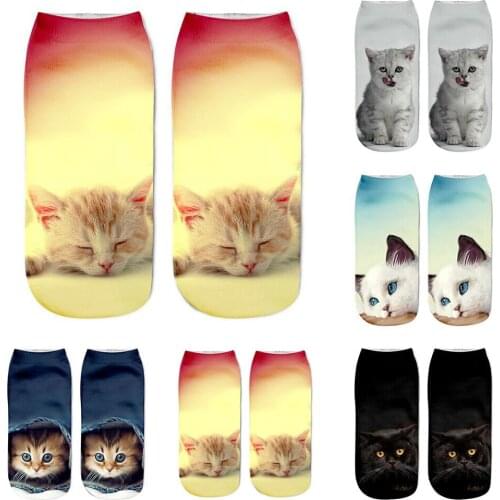 Kawaii Women Animals Cartoon Tube Socks 3D Cat Printed Funny Socks Casual Women Shorts Socks Skarpetki Damskie Calcetines #05