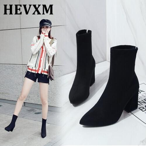 Fashion Women Ankle Boots Thick Heels Shoes Female Newest Pointed Toe Ladies Shoe Brand Martin Boot Woman Zipper Super High