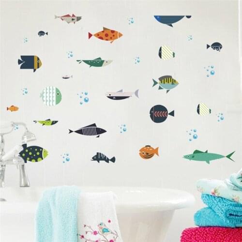 Cartoon Fish Bubbles Wall Sticker For Kids Room Bedroom Bathroom Glass Home Decor Animal Mural Art Diy Pvc Wall Decal