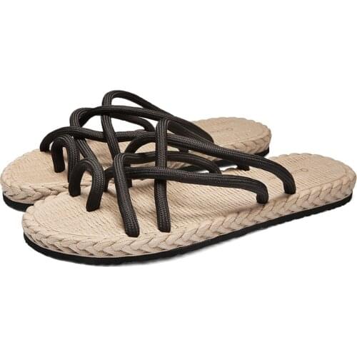 Mens Sandals Summer Open Toe Slippers Mens Personalized Knitting Flip Flops Fashion Beach Sandals Male Casual Antiskid Slides