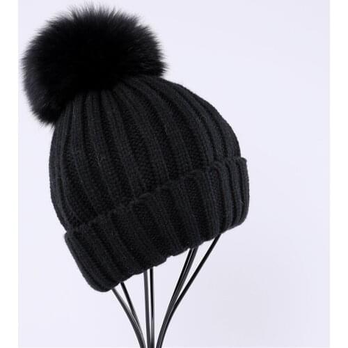 Real fox Fur Pom Poms Ball Skullies Beanies Keep Warm Winter Hat for Women Girls Wool Hat Outdoor Knitted Cap Thick Female Cap