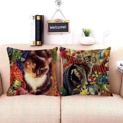 XUNYU Lazy Cats Pillowcase Lovely Kitten Cushion Cover Home Decorative Sofa Linen Square Printing Throw Pillowcase 45x45cm D0070