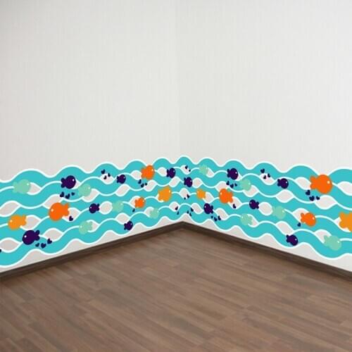New Fashion Blue Small Fish waist line paint wall stickers home decor Skirting Line Door Background Stair kid room Bedroom QT138