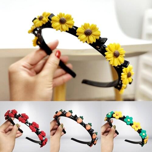 2021 Cute Flower Bangs Fixed Braided Hairbands Hair Clips For Women Girls Kids Sweet Hair Hoop Headband Fashion Hair Accessories