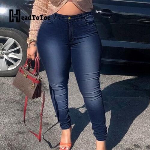 Solid Zip Casual Basic Pants Women High Waist Washed Jeans Woman