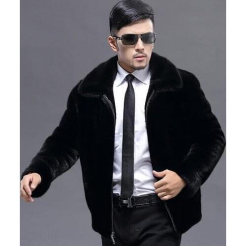 Lapel autumn faux mink fur leather jacket mens winter black warm leather coat men loose jackets jaqueta de couro fashion B355