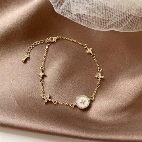 Gold Plated Zircon Plum Blossom Cross Bracelet Fashion Womens Bracelet Travel Daily Match Wedding Party Jewelry Summer Bracelet