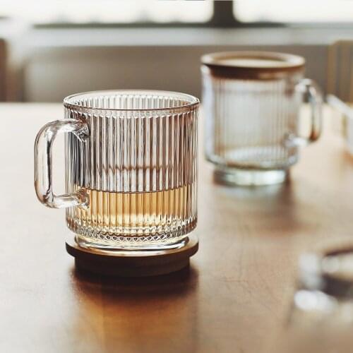 Transparent Glass Cup with Cover Tape Handle Milk Cup Breakfast Cup Household High Temperature Resistant Office Transparent