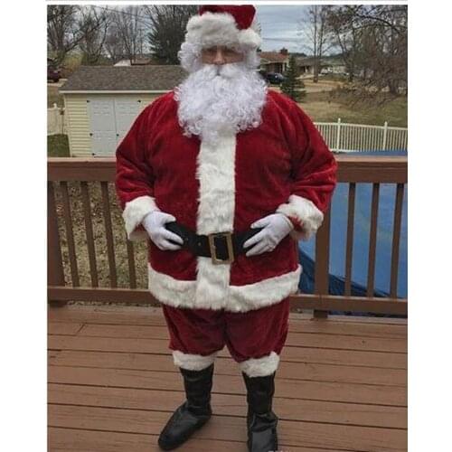 Luxury Velvet Santa Claus Mascot Costume Christmas Party Fancy Dress Adult Costume