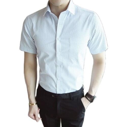 Large Size Men Summer Short-Sleeved Striped Shirt Slim-Fit Shirts Square Collar Single Breasted Top 8 Colors Choose Camisa 5xl