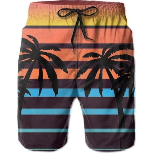 Mens Board Shorts Tropical Tree Striped Swim Trunks Quick Dry Beach Shorts With Mesh Lining Mens Summer Beachwear