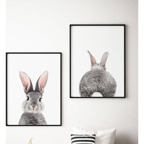 Modern Bunny Print Nursery Painting Rabbit Animal Set of 2 Bunny Butt Wall Art No Frame Pictures