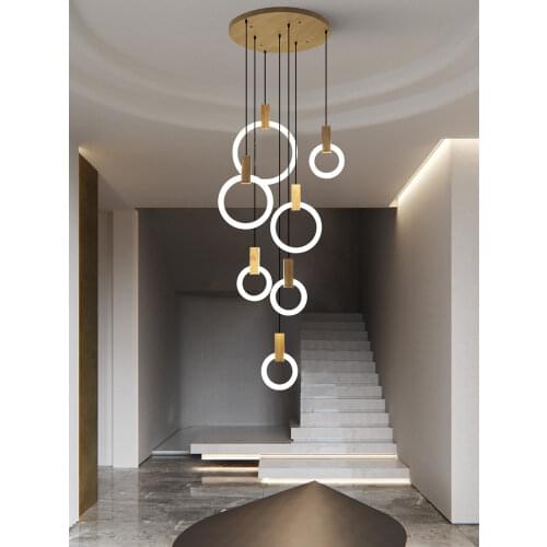 Modern LED Chandelier ceiling living room Wooden lighting dining pendant lamps Acrylic Ring fixtures stairs deco hanging lights