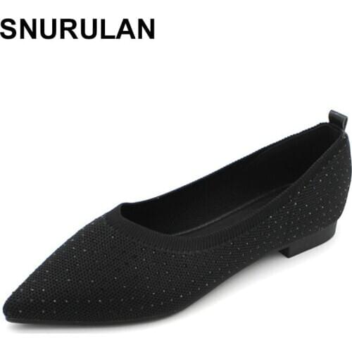 SNURULANPointed Toe Crystal Stretch Fabric Ballet Flats Women Loafers Shallow Slip On Shoes Women Comfortable Rhinestone Balleri