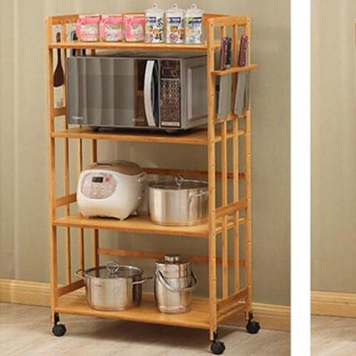 Solid Wood Kitchen Shelf Multifunctional Seasoning Storage Shelf Nanzhu Household Double Layer Oven Appliance Storage Shelf