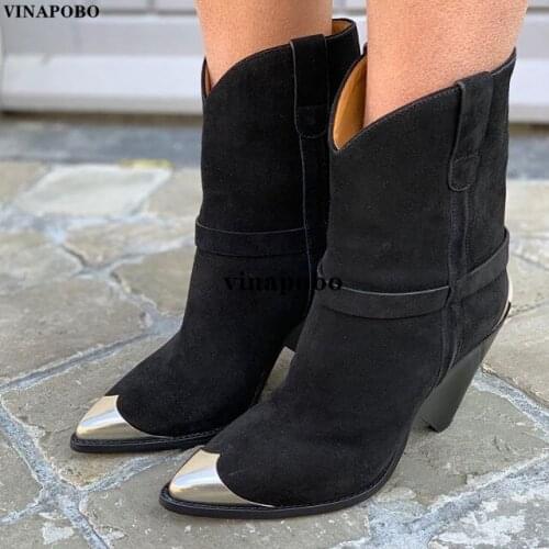 2020 fashion runway shoes women black metal studded pointed toe ankle boots for woman brand shoes sexy spike heels booties mujer