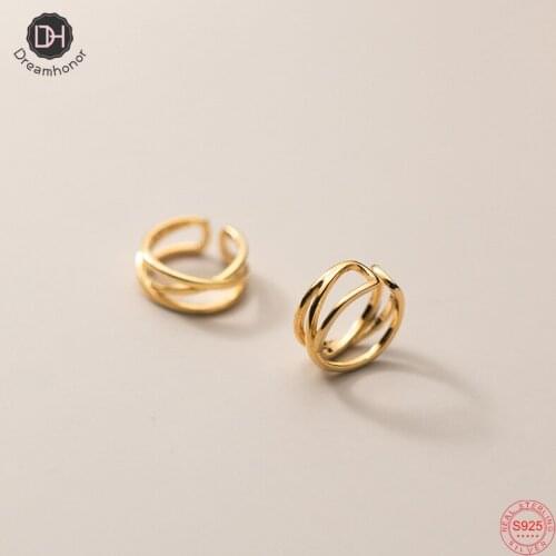 Dreamhonor Double Layer Cross Round Clip Earrings for Women Genuine 925 Sterling Silver Jewelry