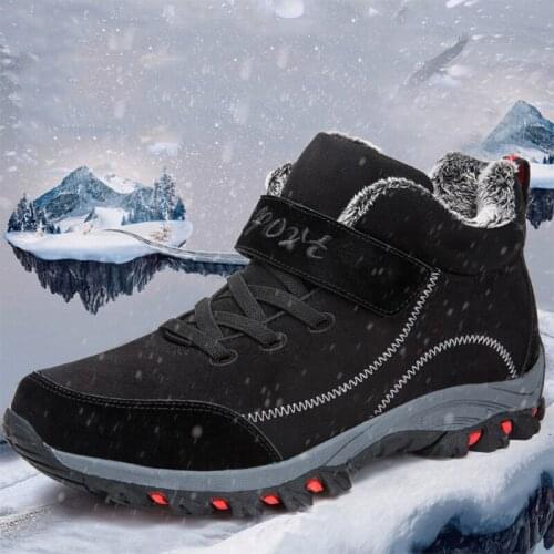 Winter Men Boots with Fur Warm Snow Women Non-slip Boots Men Work Casual Shoes Sneakers High Top Rubber Ankle Boots Plus Size 46