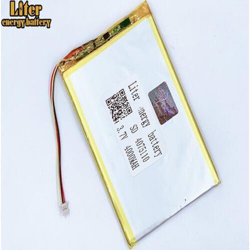 1.0MM 3pin connector 4075110 3.7V 4000mah tablet pc 7 inch lipo battery in rechargeable Batteries with full capacity