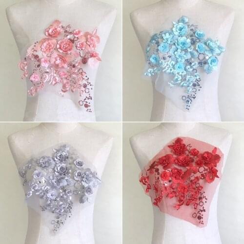1Pc 3D Flower Lace Fabric Appliques Embroidered Gown Collar Sew On Patches For Wedding Decoration Dress DIY