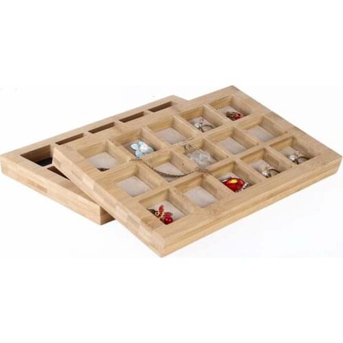 2019 New 15 slots Natural Bamboo Beaded Loose Beads Storage Plate Jewelry Counter Display Prop Ring Plate Jewelry Display Tray