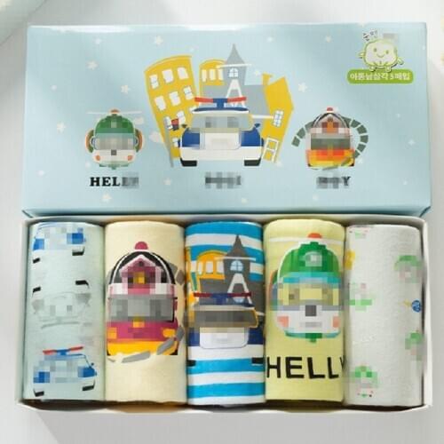 5pcs/lot Soft Organic Cotton Kids Underwear Cartoon Boys Toddler Brief Breathable Teenager Underwear for 2-14y