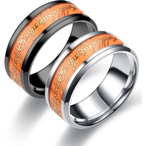 AsJerlya Hip Hop Jewelry Lot Rings One Ring 316L Stainless Steel Fashion Orange Fluorescent Glowing Men Women Rings Dropshipping