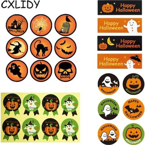 Halloween Decorative Stickers Square Self-adhesive Sealing Stickers Ghost Decorative Stickers Round Packaging Stickers qq237