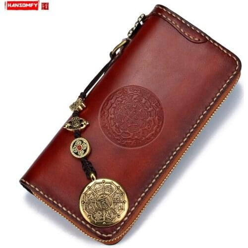 Genuine Leather Long Wallet Men Card Holder Wallet Zip Phone Bag Coin Purse Clutch Bag First Layer Cowhide