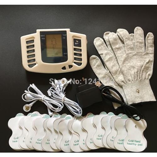 JR309 Health Care Electrical Muscle Stimulator Massage Tens Acupuncture Therapy Machine Slimming Body Massager 16pcs pads+gloves