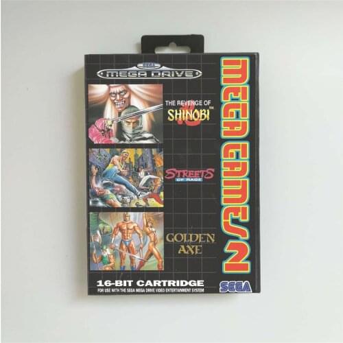 Mega Games 2 Shinobi Streets of Rage Golden Axe - EUR Cover With Box 16 Bit MD Game Card for Sega Megadrive Genesis Game Console