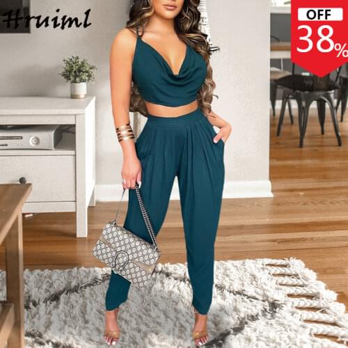 Two Piece Set Women Summer Suspender Tops Woman Pants Ruched Trousers Sets Fashion Sexy Solid Color Set Woman 2 Pieces Chic 2021