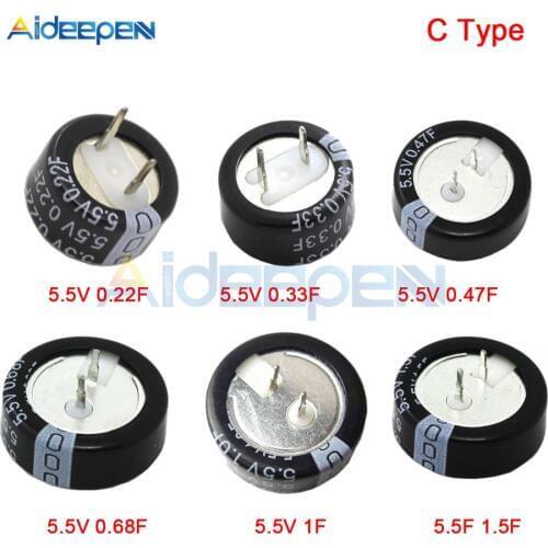 5PCS/LOT 5.5V 0.22F 0.33F 0.47F 0.68F 1F 1.5F Farad Capacitor 5.5v "C"- Type Super Capacitor C Style Supercapacitor