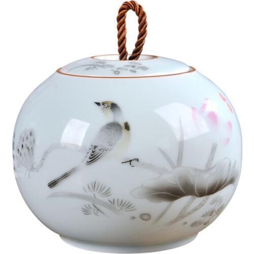 Chinese Ceramic Kingfisher lotus Big Tea Caddy Box Porcelain Sealed Kung Fu Tea bottles & jars Storage Canister Decorative Vase