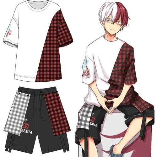 Anime My Hero Academia Todoroki Shoto Cosplay Costume Summer Daily Fashion T-Shirt Pants Uniform Anime Outfits Cos Full Set
