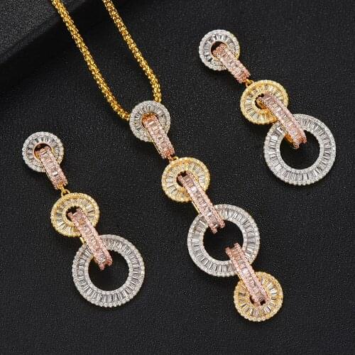 LARRAURI Luxury AAA Cubic Zirconia Pendant Chain Jewelry Sets Necklace Drop Dangle Earrings Fashion Wedding Jewelry Sets