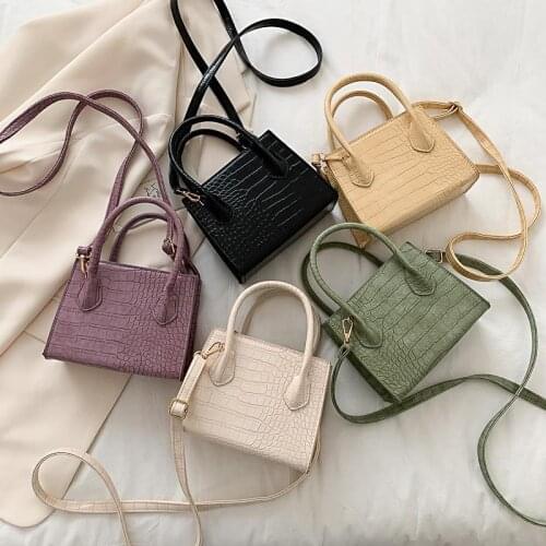 New Small PU Leather Crossbody Bags For Women Summer Crocodile Pattern Solid Color Lady Shoulder Handbags Simple Female Totes