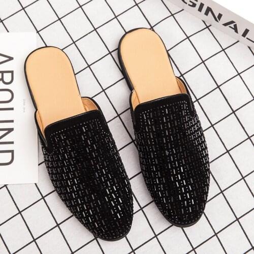 British Style Breathable Half Drag Mens Slippers Leather Casual Men Shoes Loafers Summer Outdoor Flats Leisure Walk Moccasins