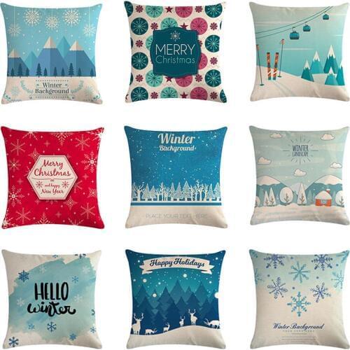 45x45cm Merry Christmas Throw Pillow Cover Cotton Linen Hello Winter Happy Holiday Cushions Cover Home Decor Snow Pillowcase